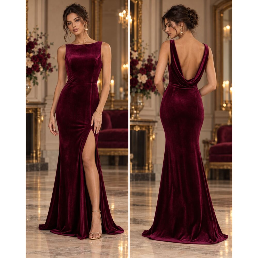 Lulus Ravishing Poise Maxi Dress Burgundy Velvet Cowl Back Size S NWOT